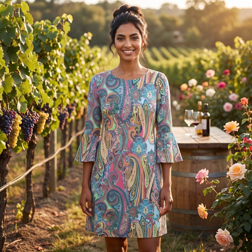 Tommy Hilfiger Paisley Shift Dress Womens 8 Multicolor Boho Retro Bell Sleeve